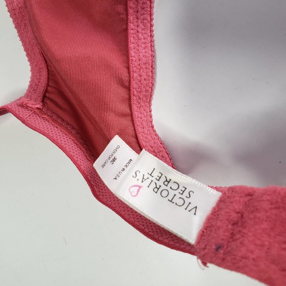 Vintage 90s Victoria's Secret Second Skin Satin Bra 38C Rose Pink Underwire 95 - Picture 7 of 9